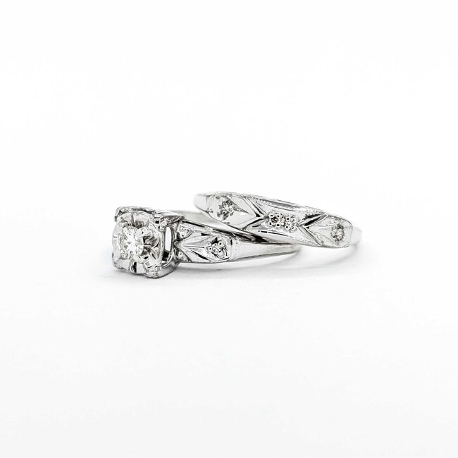 Ring Set Vintage .15ct Round Diamond 14ktt Sz6 4.22g 225040145
