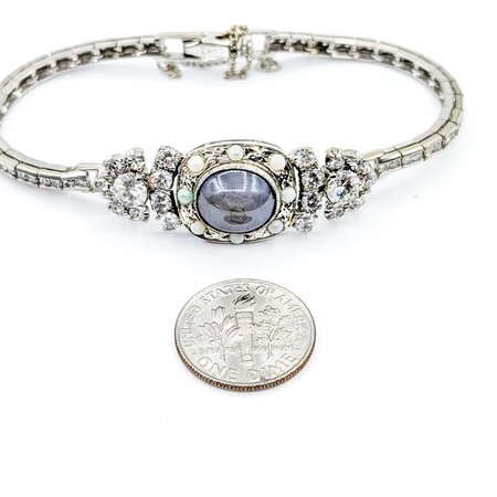 Bracelet Vintage Watch Conversion 3.22ctw Round Diamonds 5.88ct Star Sapphire 2mm Seed Pearls 14kw 6" 12.75g 225050023