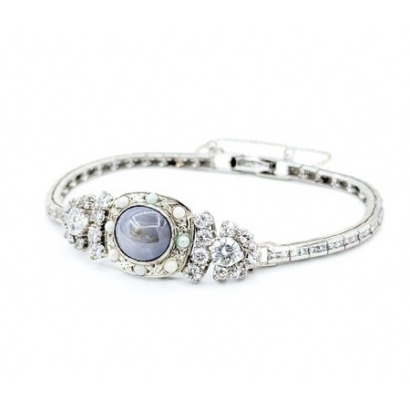 Bracelet Vintage Watch Conversion 3.22ctw Round Diamonds 5.88ct Star Sapphire 2mm Seed Pearls 14kw 6" 12.75g 225050023
