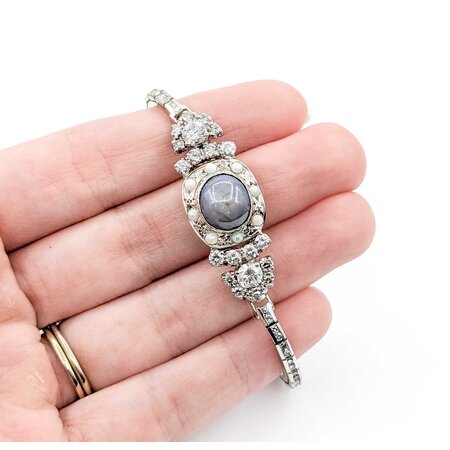 Bracelet Vintage Watch Conversion 3.22ctw Round Diamonds 5.88ct Star Sapphire 2mm Seed Pearls 14kw 6" 12.75g 225050023