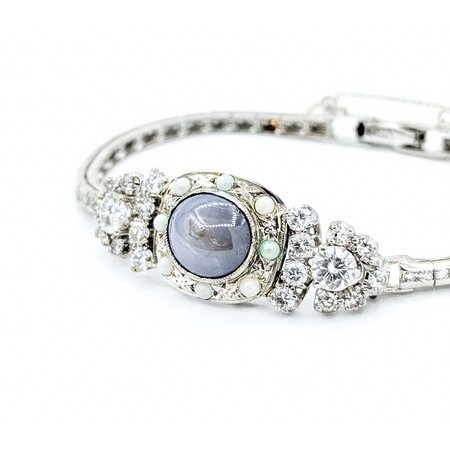 Bracelet Vintage Watch Conversion 3.22ctw Round Diamonds 5.88ct Star Sapphire 2mm Seed Pearls 14kw 6" 12.75g 225050023