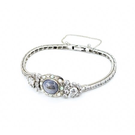 Bracelet Vintage Watch Conversion 3.22ctw Round Diamonds 5.88ct Star Sapphire 2mm Seed Pearls 14kw 6" 12.75g 225050023