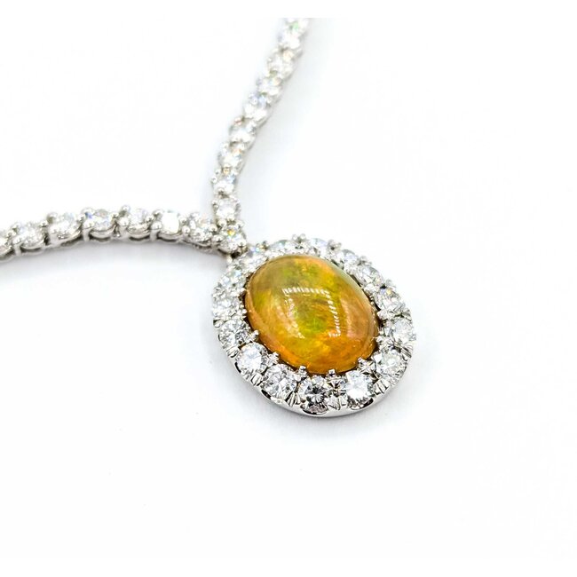 Necklace "V" Style 1.50ctw Round Diamonds 2.20ct Opal 18kw 17" 15.41g 225050024