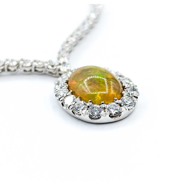 Necklace "V" Style 1.50ctw Round Diamonds 2.20ct Opal 18kw 17" 15.41g 225050024