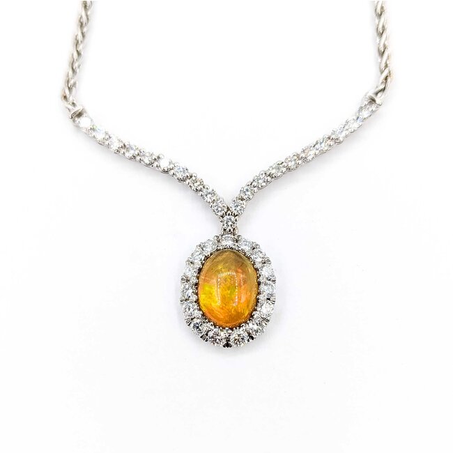 Necklace "V" Style 1.50ctw Round Diamonds 2.20ct Opal 18kw 17" 15.41g 225050024