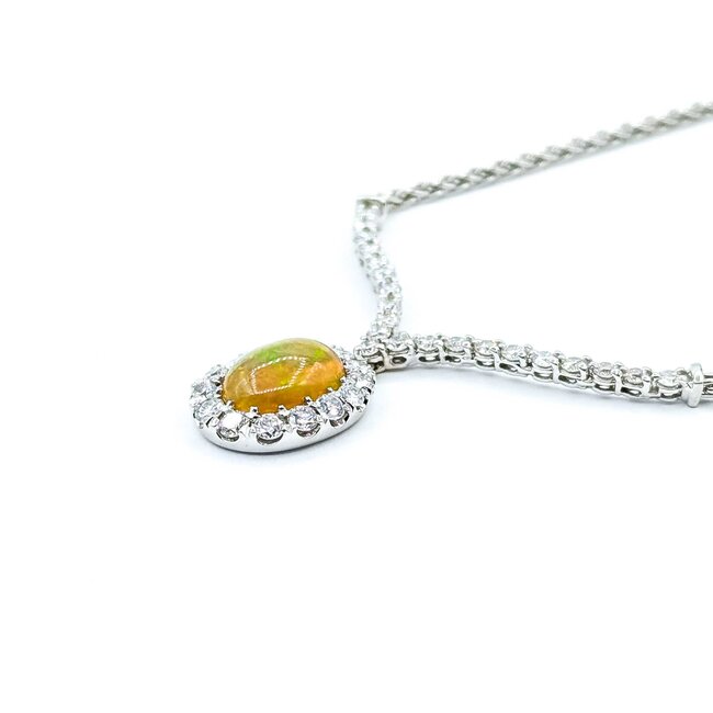 Necklace "V" Style 1.50ctw Round Diamonds 2.20ct Opal 18kw 17" 15.41g 225050024