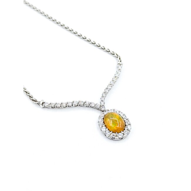 Necklace "V" Style 1.50ctw Round Diamonds 2.20ct Opal 18kw 17" 15.41g 225050024