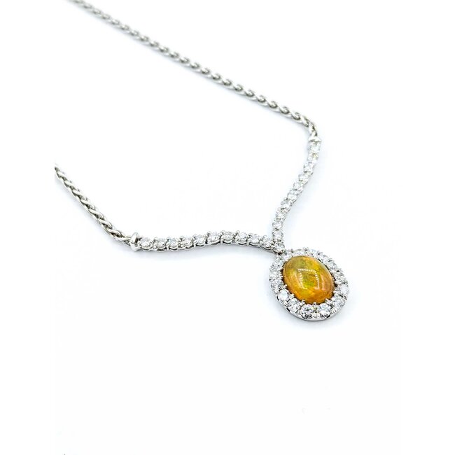 Necklace "V" Style 1.50ctw Round Diamonds 2.20ct Opal 18kw 17" 15.41g 225050024