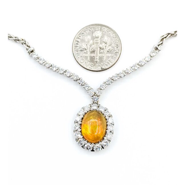 Necklace "V" Style 1.50ctw Round Diamonds 2.20ct Opal 18kw 17" 15.41g 225050024