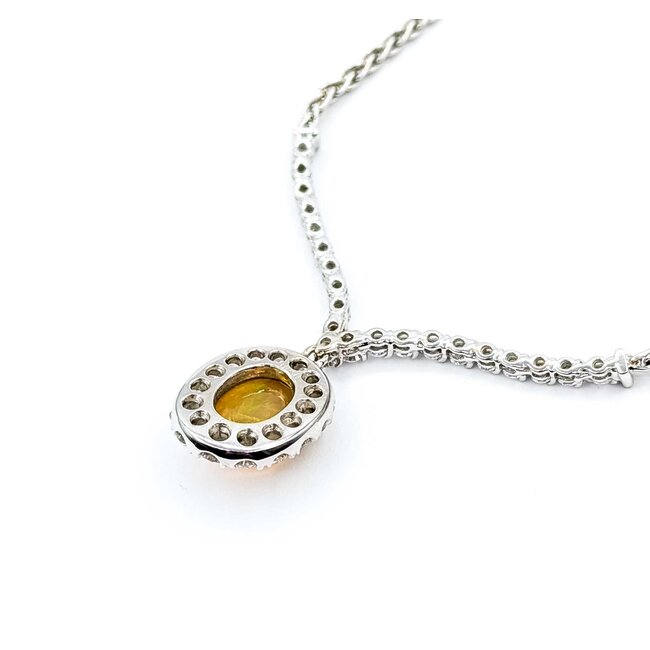 Necklace "V" Style 1.50ctw Round Diamonds 2.20ct Opal 18kw 17" 15.41g 225050024