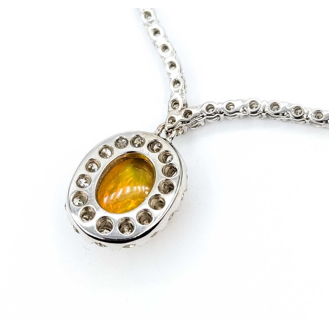 Necklace "V" Style 1.50ctw Round Diamonds 2.20ct Opal 18kw 17" 15.41g 225050024