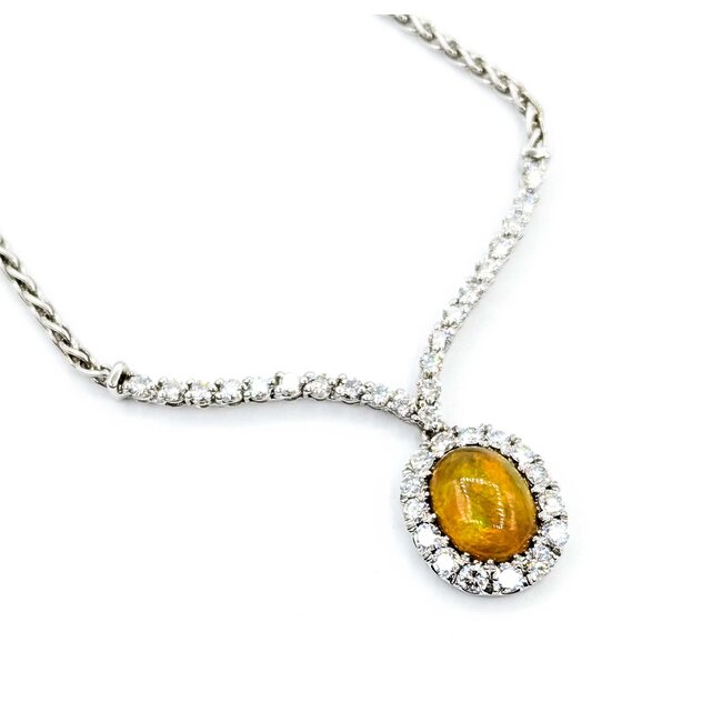 Necklace "V" Style 1.50ctw Round Diamonds 2.20ct Opal 18kw 17" 15.41g 225050024