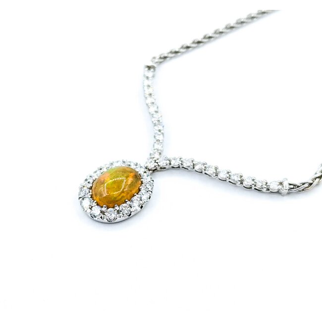 Necklace "V" Style 1.50ctw Round Diamonds 2.20ct Opal 18kw 17" 15.41g 225050024