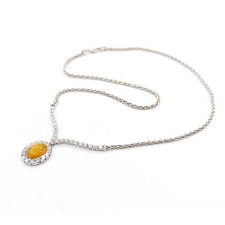 Necklace "V" Style 1.50ctw Round Diamonds 2.20ct Opal 18kw 17" 15.41g 225050024