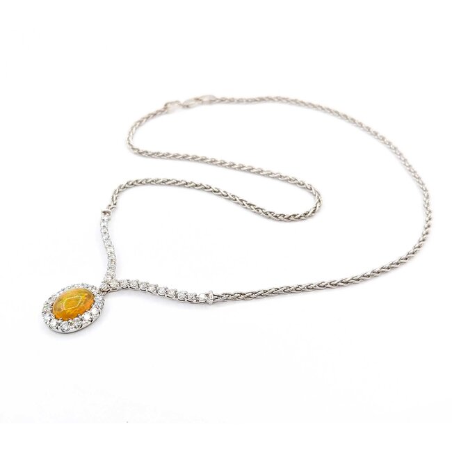 Necklace "V" Style 1.50ctw Round Diamonds 2.20ct Opal 18kw 17" 15.41g 225050024