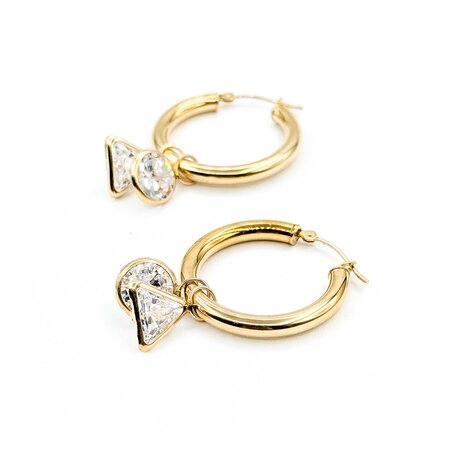 Earrings Hoop W/2 Dangle Sets Cubic Zirconia 14ky 24x3mm 4.60g 225050009
