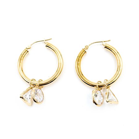 Earrings Hoop W/2 Dangle Sets Cubic Zirconia 14ky 24x3mm 4.60g 225050009