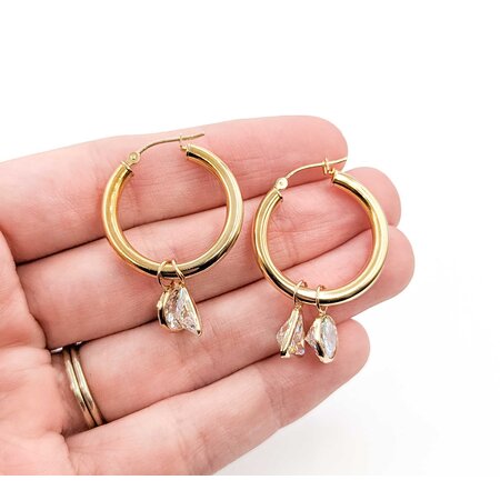 Earrings Hoop W/2 Dangle Sets Cubic Zirconia 14ky 24x3mm 4.60g 225050009