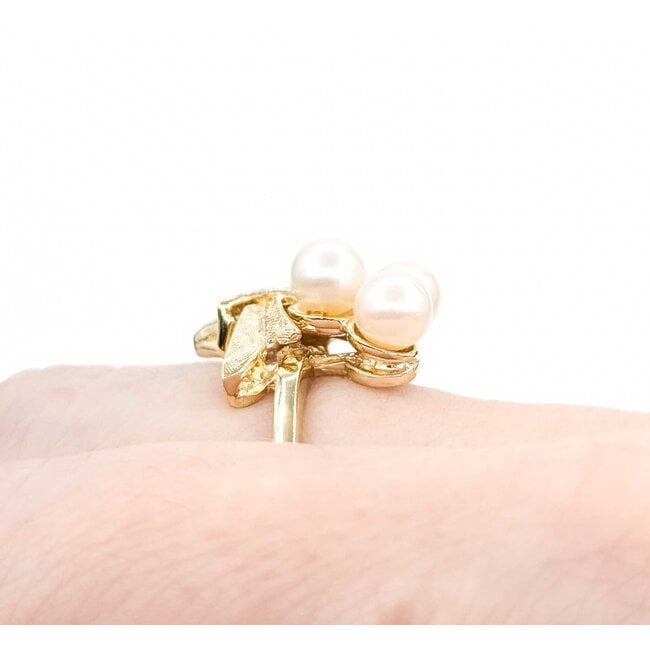 Ring Vintage 5.2-5.5mm Akoya Pearls 10ky Sz7 4.37g 225050004