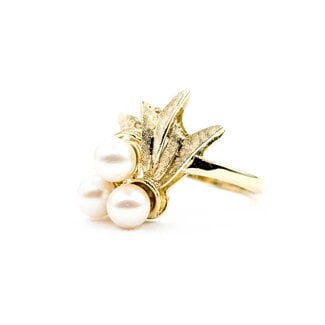 Ring Vintage 5.2-5.5mm Akoya Pearls 10ky Sz7 4.37g 225050004