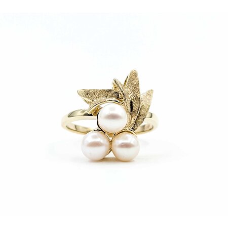 Ring Vintage 5.2-5.5mm Akoya Pearls 10ky Sz7 4.37g 225050004