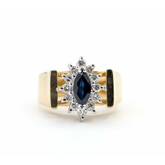 Ring Halo Round Diamonds .40ctw Sapphire 14ky 12.5mm Sz4.5 5.68g 225050028