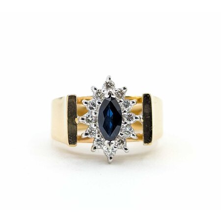 Ring Halo Round Diamonds .40ctw Sapphire 14ky 12.5mm Sz4.5 5.68g 225050028
