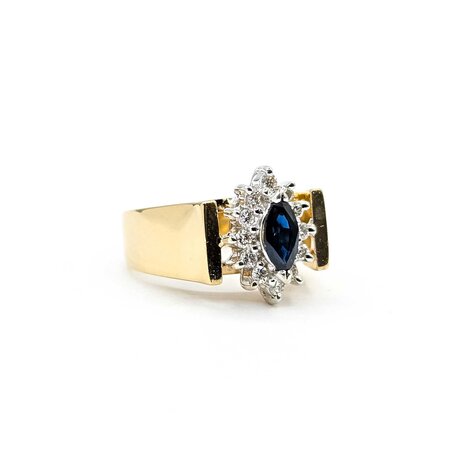 Ring Halo Round Diamonds .40ctw Sapphire 14ky 12.5mm Sz4.5 5.68g 225050028