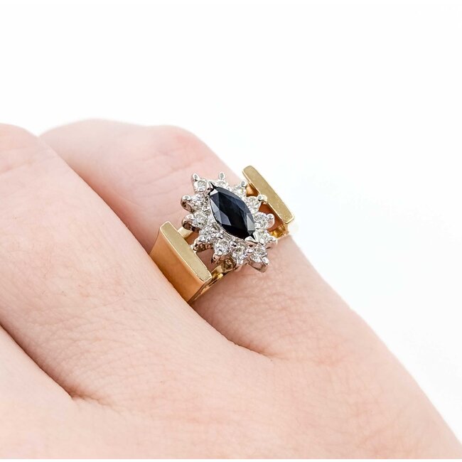 Ring Halo Round Diamonds .40ctw Sapphire 14ky 12.5mm Sz4.5 5.68g 225050028