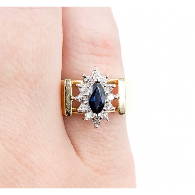 Ring Halo Round Diamonds .40ctw Sapphire 14ky 12.5mm Sz4.5 5.68g 225050028