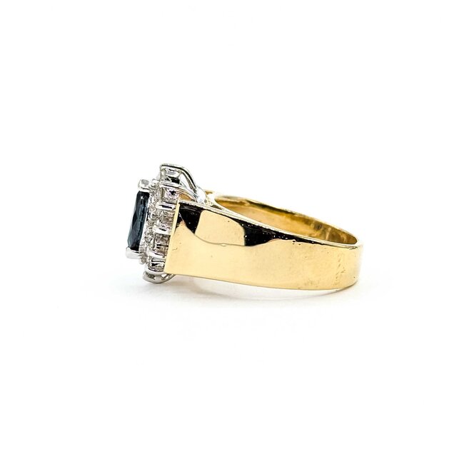 Ring Halo Round Diamonds .40ctw Sapphire 14ky 12.5mm Sz4.5 5.68g 225050028