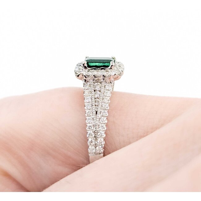 Ring Pave Band .50ctw Round Diamonds .35ct Emerald 14kw sz6 8.5mm 124060176