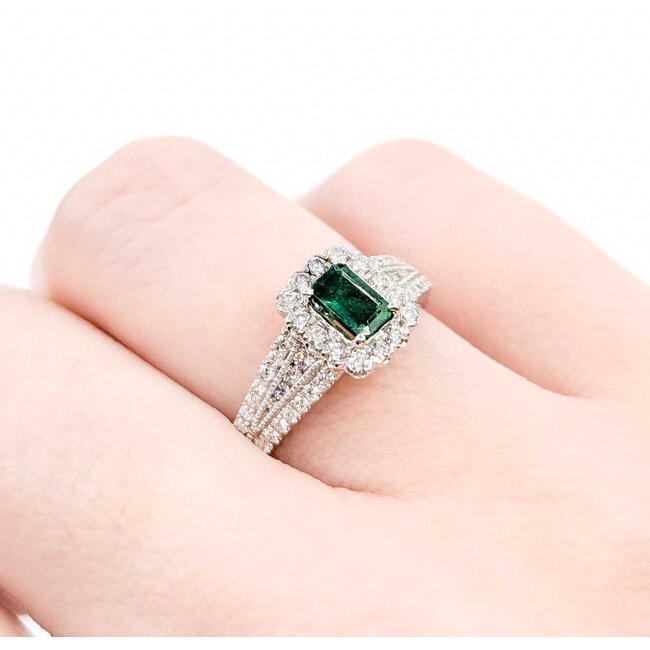 Ring Pave Band .50ctw Round Diamonds .35ct Emerald 14kw sz6 8.5mm 124060176