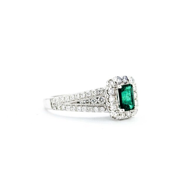 Ring Pave Band .50ctw Round Diamonds .35ct Emerald 14kw sz6 8.5mm 124060176
