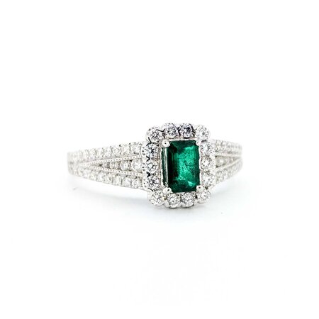 Ring Pave Band .50ctw Round Diamonds .35ct Emerald 14kw sz6 8.5mm 124060176