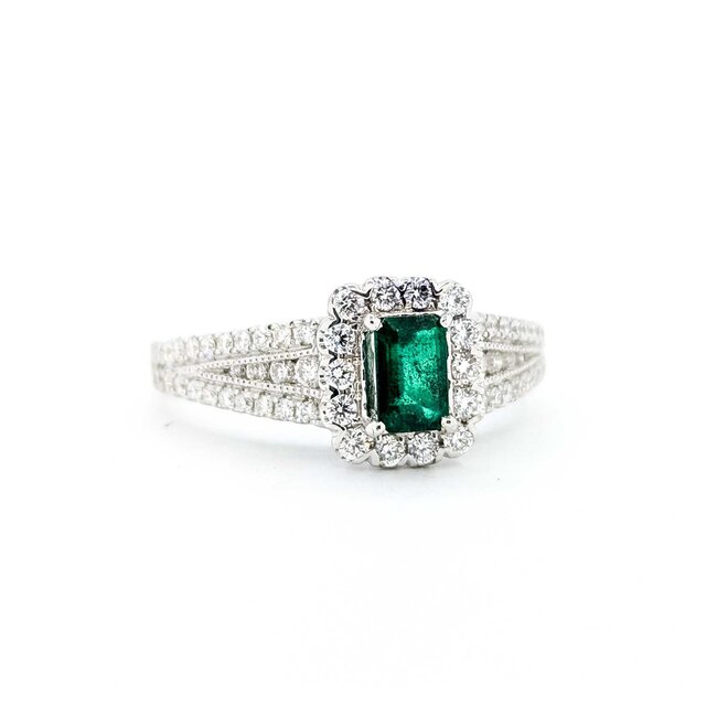 Ring Pave Band .50ctw Round Diamonds .35ct Emerald 14kw sz6 8.5mm 124060176
