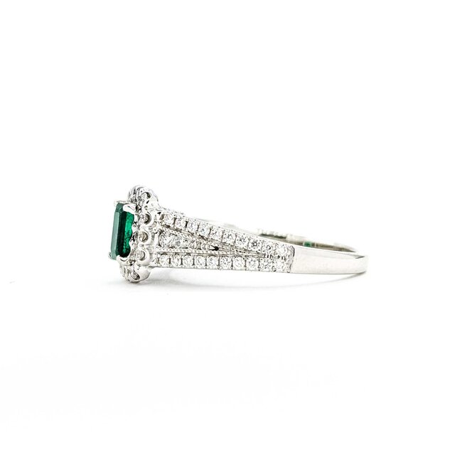 Ring Pave Band .50ctw Round Diamonds .35ct Emerald 14kw sz6 8.5mm 124060176