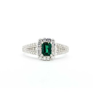 Ring Pave Band .50ctw Round Diamonds .35ct Emerald 14kw sz6 8.5mm 124060176
