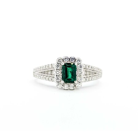 Ring Pave Band .50ctw Round Diamonds .35ct Emerald 14kw sz6 8.5mm 124060176