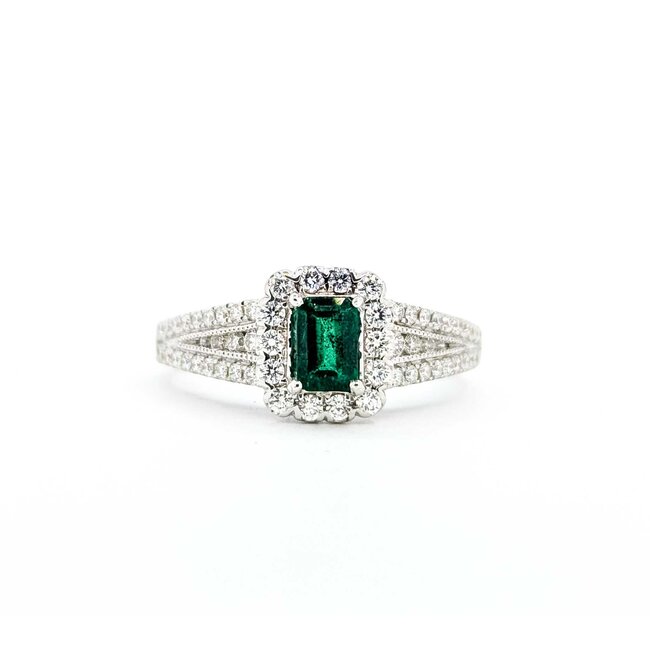 Ring Pave Band .50ctw Round Diamonds .35ct Emerald 14kw sz6 8.5mm 124060176