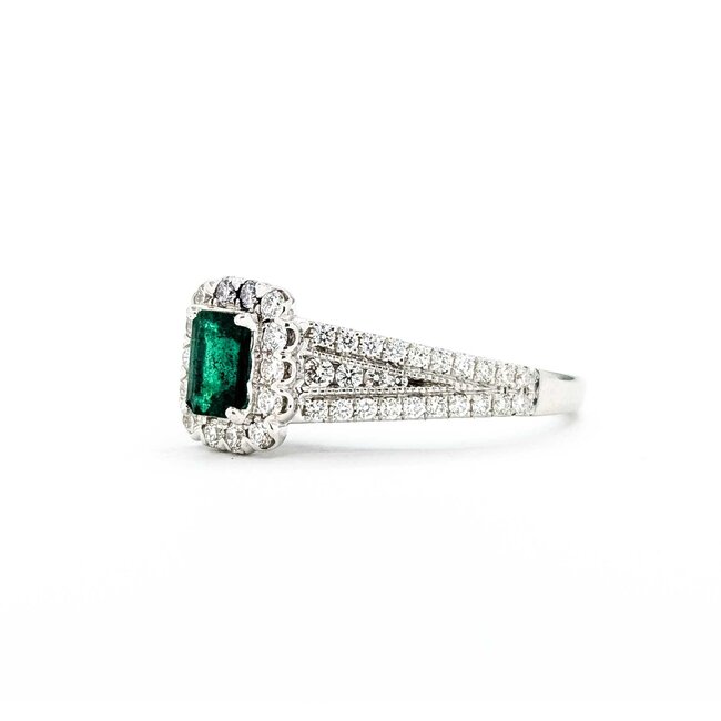 Ring Pave Band .50ctw Round Diamonds .35ct Emerald 14kw sz6 8.5mm 124060176