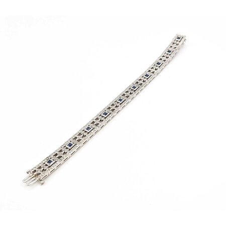 Bracelet Vintage 1.00ctw Round Diamonds Synthetic Sapphires 14kw 9mm 6.5" 22.23g 225050027