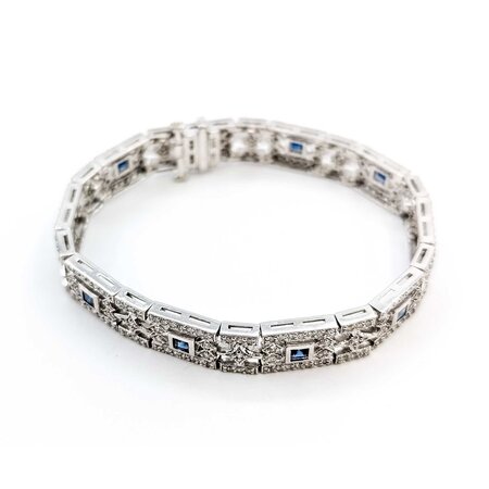 Bracelet Vintage 1.00ctw Round Diamonds Synthetic Sapphires 14kw 9mm 6.5" 22.23g 225050027
