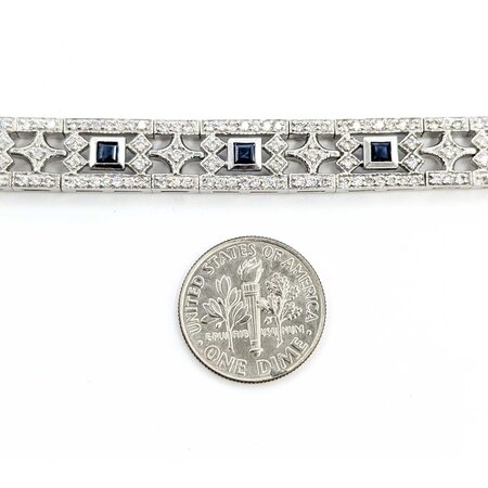 Bracelet Vintage 1.00ctw Round Diamonds Synthetic Sapphires 14kw 9mm 6.5" 22.23g 225050027