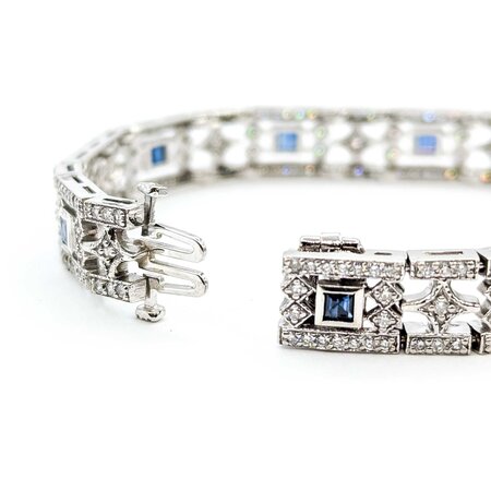 Bracelet Vintage 1.00ctw Round Diamonds Synthetic Sapphires 14kw 9mm 6.5" 22.23g 225050027