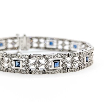 Bracelet Vintage 1.00ctw Round Diamonds Synthetic Sapphires 14kw 9mm 6.5" 22.23g 225050027