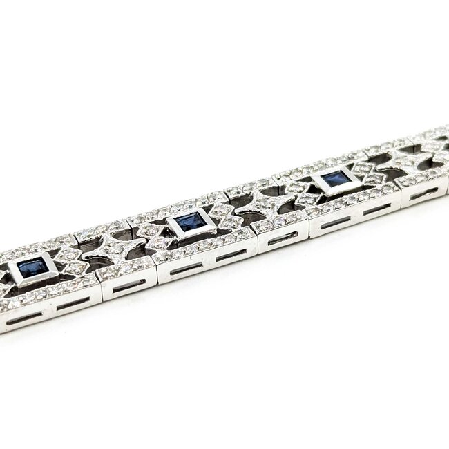 Bracelet Vintage 1.00ctw Round Diamonds Synthetic Sapphires 14kw 9mm 6.5" 22.23g 225050027