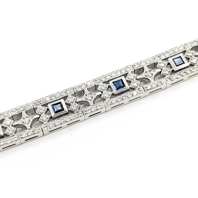 Bracelet Vintage 1.00ctw Round Diamonds Synthetic Sapphires 14kw 9mm 6.5" 22.23g 225050027