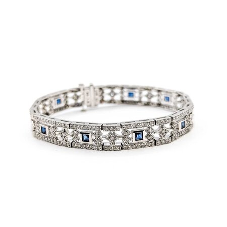 Bracelet Vintage 1.00ctw Round Diamonds Synthetic Sapphires 14kw 9mm 6.5" 22.23g 225050027