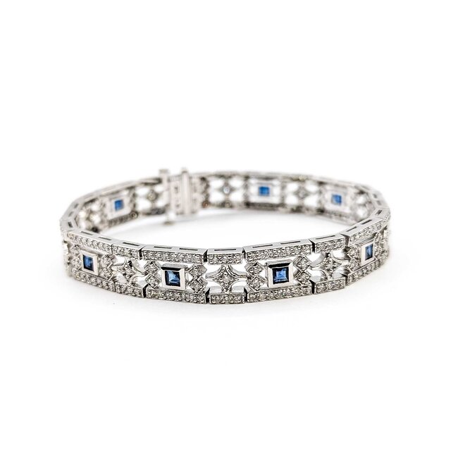 Bracelet Vintage 1.00ctw Round Diamonds Synthetic Sapphires 14kw 9mm 6.5" 22.23g 225050027